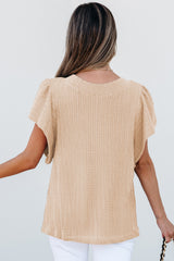 Beige Solid Color Textured Flutter Sleeve Top